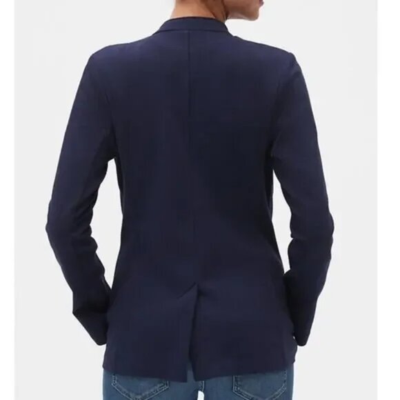 Banana Republic Twill Fitted Knit Cardigan Blazer Maritime Navy Blue M - Picture 2 of 16